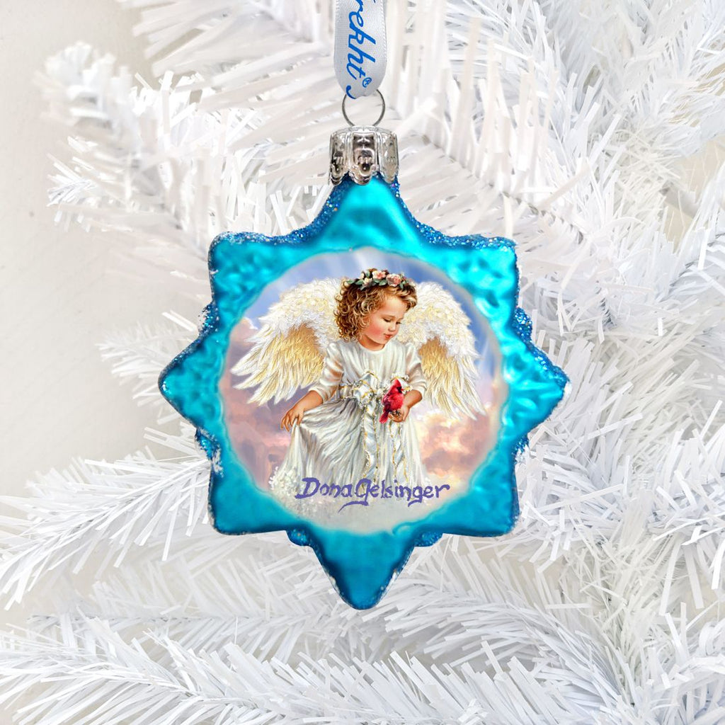 Angel with Cardinal Mercury Glass Ornament by D. Gelsinger - Nativity Holiday Decor - 778115-DG