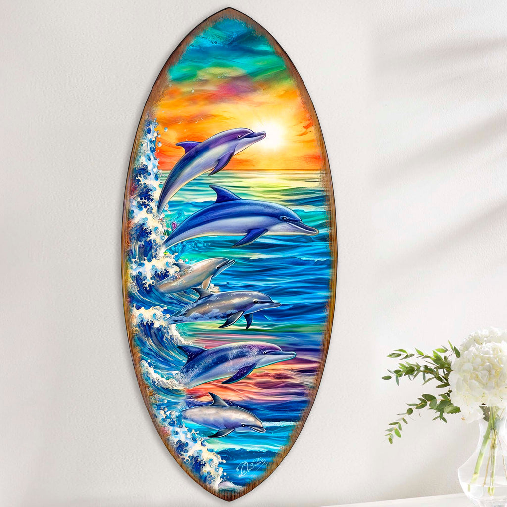 Dolphins Surfboard Coastal Wall Art by G. DeBrekht - Coastal Holiday Decor - 8490129HS