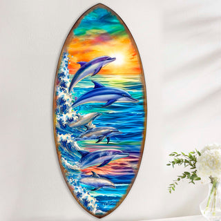Dolphins Surfboard Coastal Wall Art by G. DeBrekht - Coastal Holiday Decor - 8490129HS