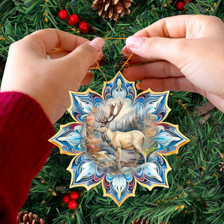 Reindeer Snowflake Wooden Ornaments by G. Debrekht - Nature Wildlife Decor - 8688415