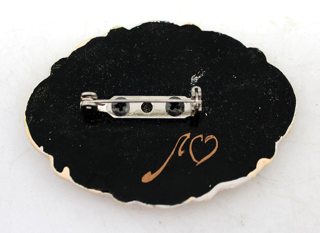 Handpainted Jewelry Lacquered Miniature Brooch Pin by G.DeBrekht Unique Handmade Gift Collectible and Home Decoration