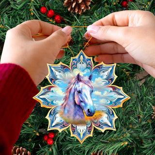 White Horse Snowflake Wooden Ornaments by G. Debrekht - Nature Wildlife Decor - 8688433