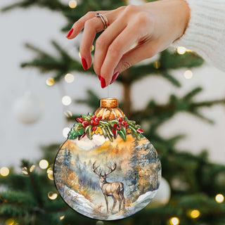 Elk in Mountain's Nature Beauty Wooden Ornaments by G.Debrekht - Wildlife Holiday Decor - 870027