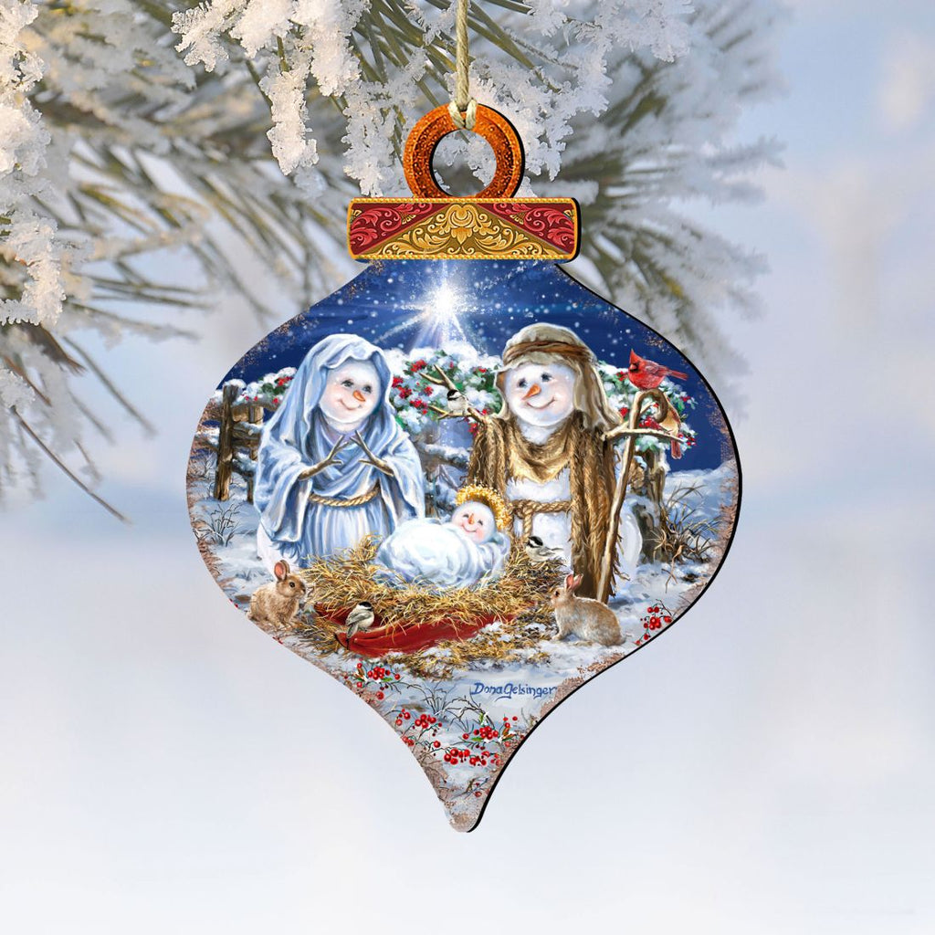 Snow Family Nativity Wooden Ornaments by Gelsinger - Christmas Santa Snowman Decor - 8031153-DG