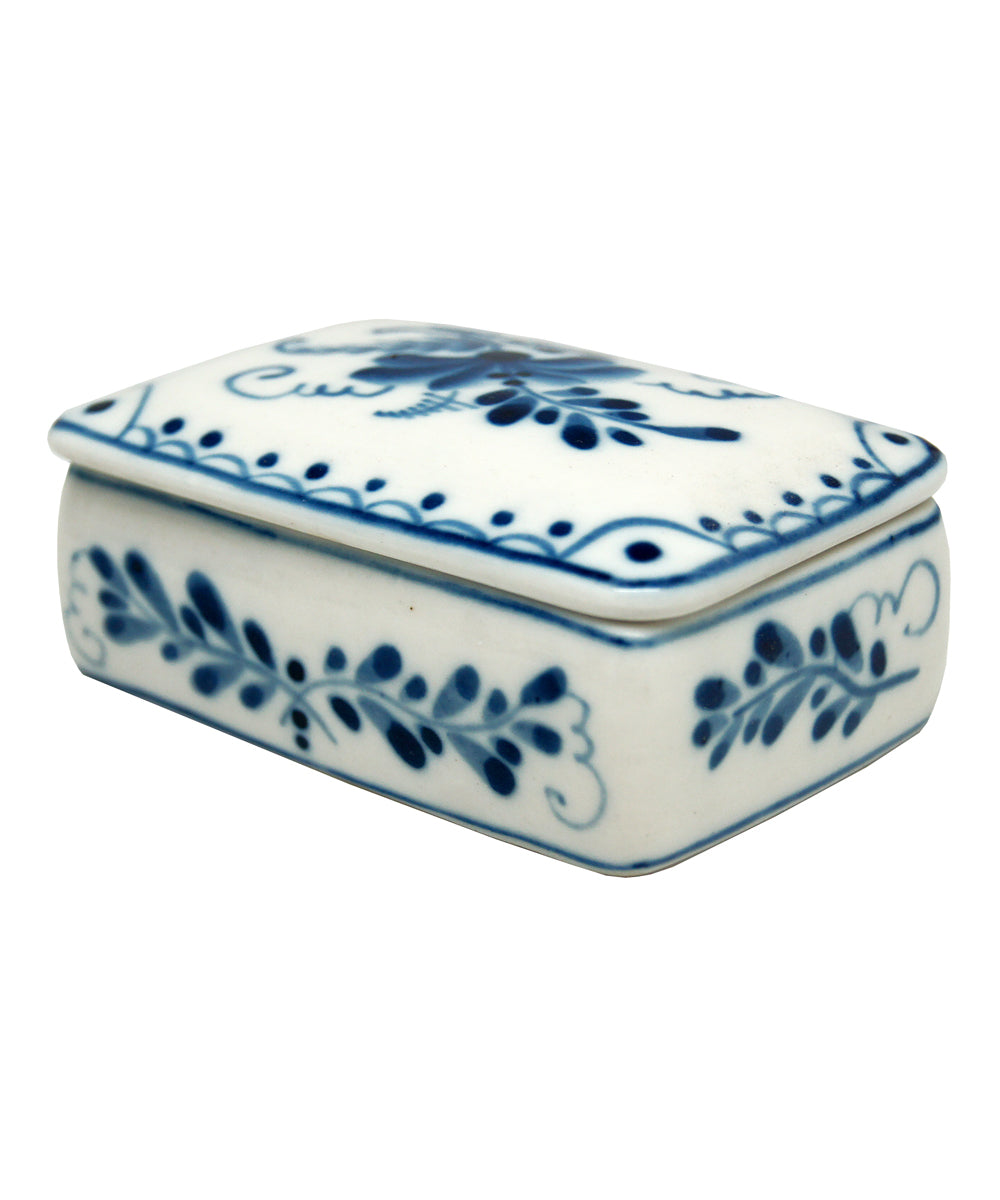 Fine China Square Gzhel Hand-Painted Porcelain Box by G DeBrekht, Unique Hand Carved Gift