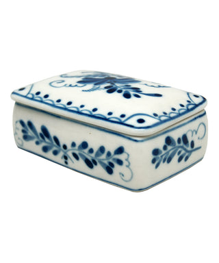 Fine China Square Gzhel Hand-Painted Porcelain Box by G DeBrekht, Unique Hand Carved Gift