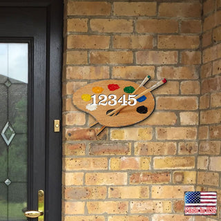 Paint Pallet Wooden Personalized House Number Sign by G. Debrekht - Love Family Kids Decor - Handcrafted Wooden Handcrafted Wooden Address Sign - MA98447