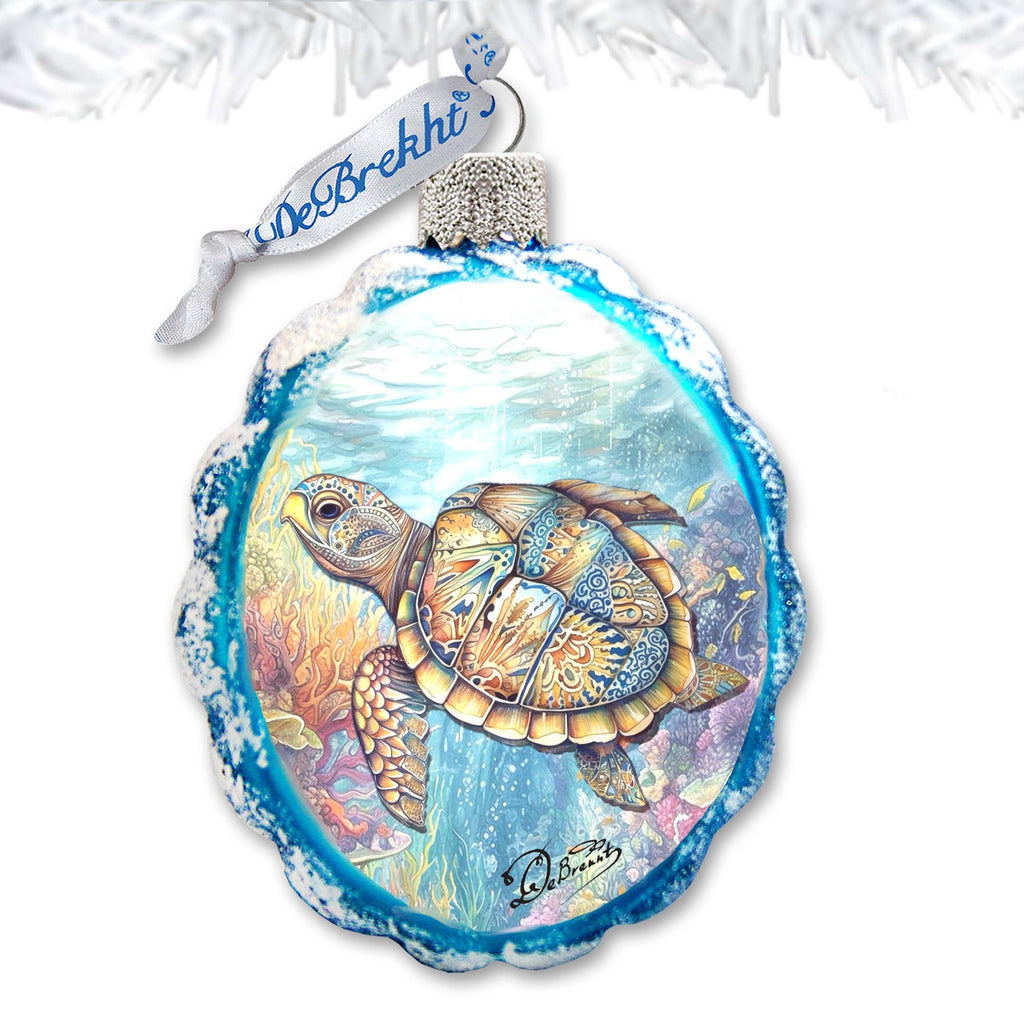 Glass Christmas Ornaments - Turtle Keepsake Glass Ornaments by G. Debrekht - Coastal Holiday Decor - 777396