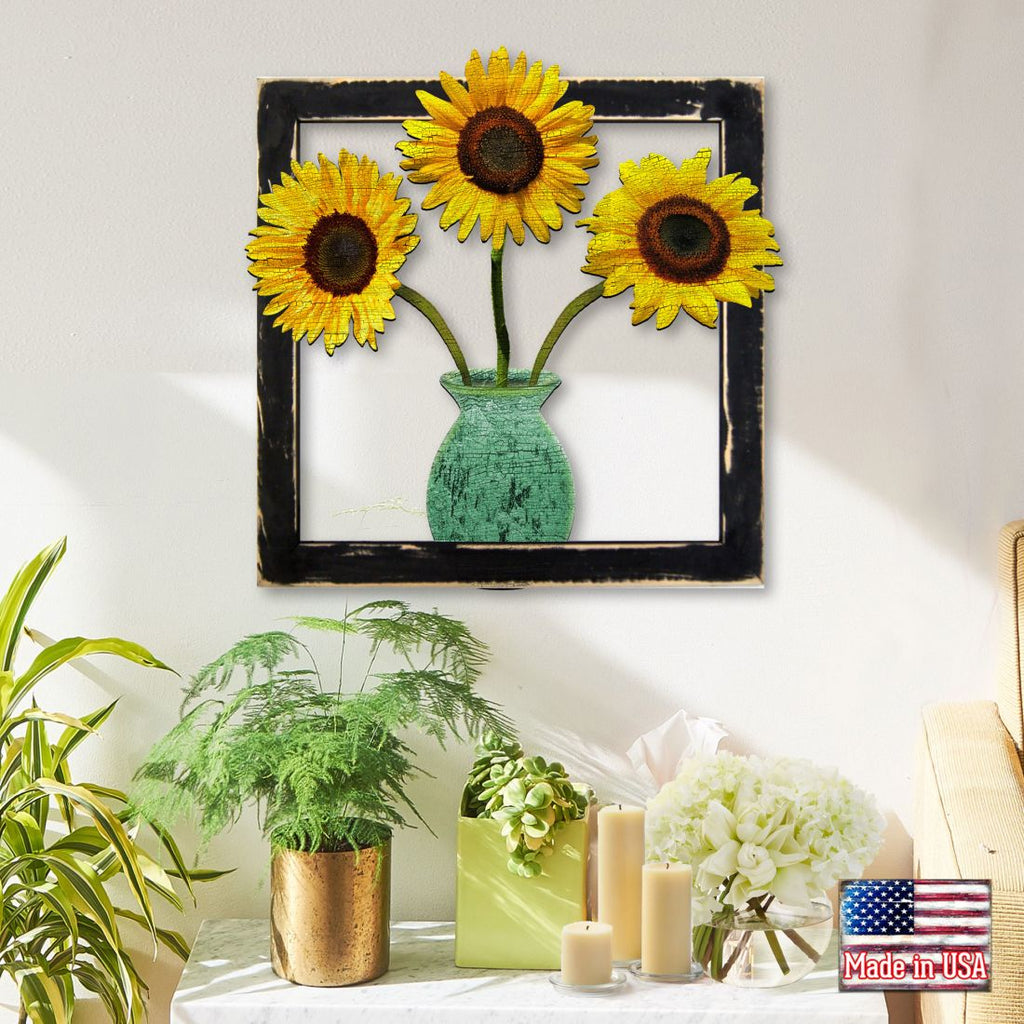 Sunflowers Rustic Wooden Wall Decor by G. DeBrekht - Thanksgiving Halloween Decor - G98763S3