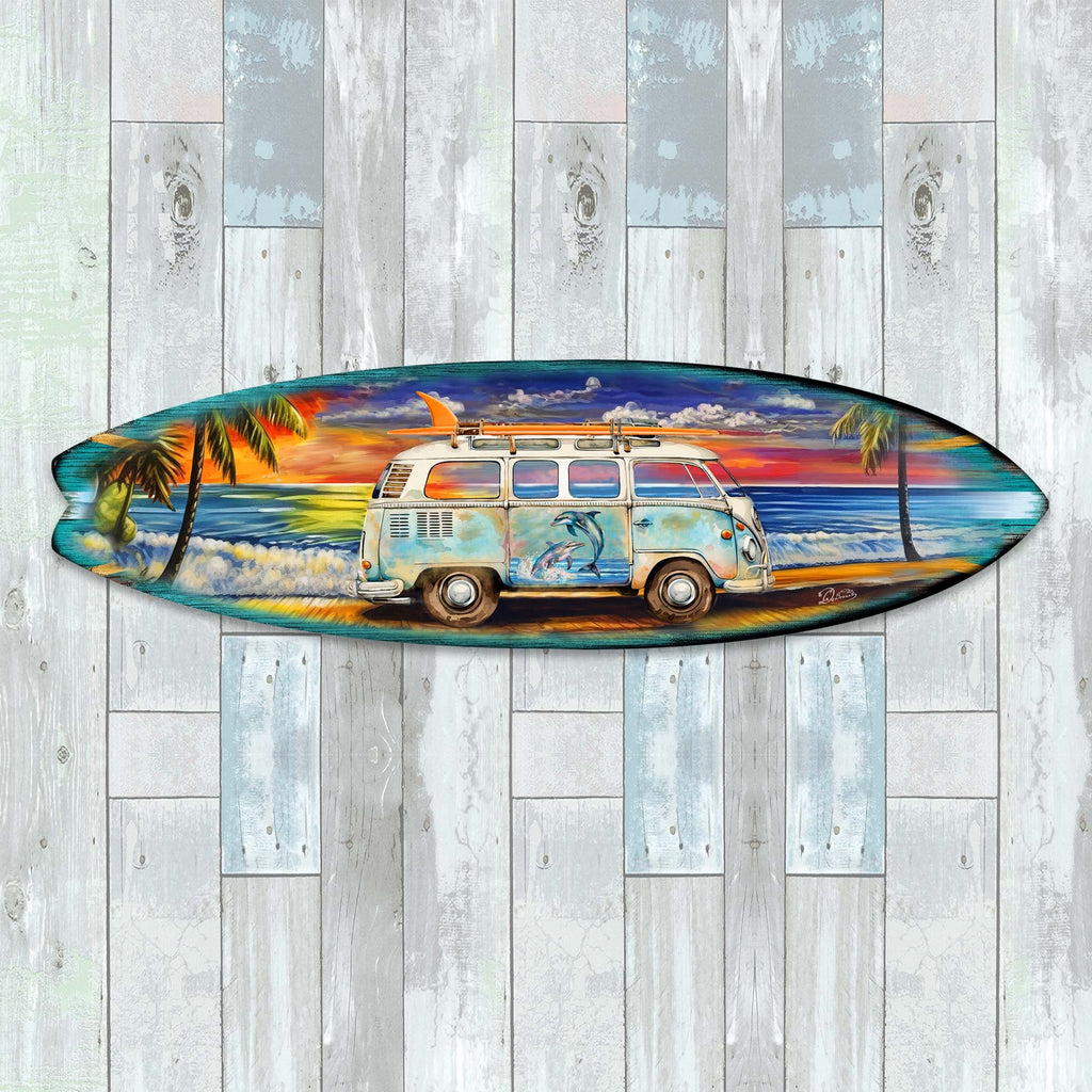 Surf Van at the Beach Surfboard Coastal Wall Art by G. DeBrekht - Coastal Holiday Decor - 8490120-2HS