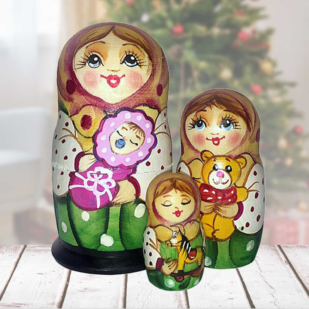Little Baby Girl Matreshka Nesting Hand-Painted Doll Set of 3 by G. DeBrekht - Love Family Kids Decor - 14730G