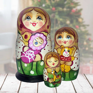 Little Baby Girl Matreshka Nesting Hand-Painted Doll Set of 3 by G. DeBrekht - Love Family Kids Decor - 14730G