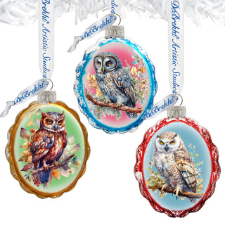 Wise Owls Mercury Glass Ornaments Set of 3 by G. Debrekht - Wildlife Holiday Decor - 770146S3
