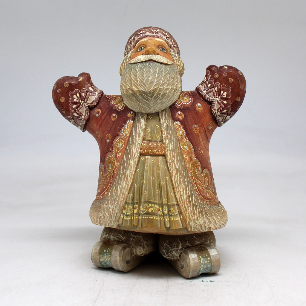 One-of-a-Kind Santa on Skis WOODCARVED Figurine 6.5x3.5x5 by GDeBrekht - Unique Handcrafted and Hand-Painted Collectible
