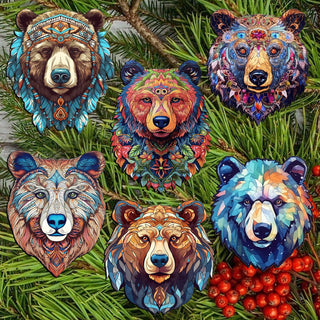 Mystical Bears Clip-On Eco Wood Decorative Ornaments Set of 6 by G. Debrekht - Wildlife Decor - 8090120C-S6