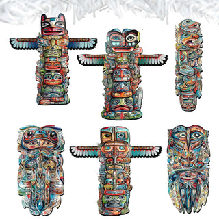 Spirit of the Totem Clip-On Eco Wood Decorative Ornaments Set of 6 by G. Debrekht - Wildlife Decor - 8090117C-S6