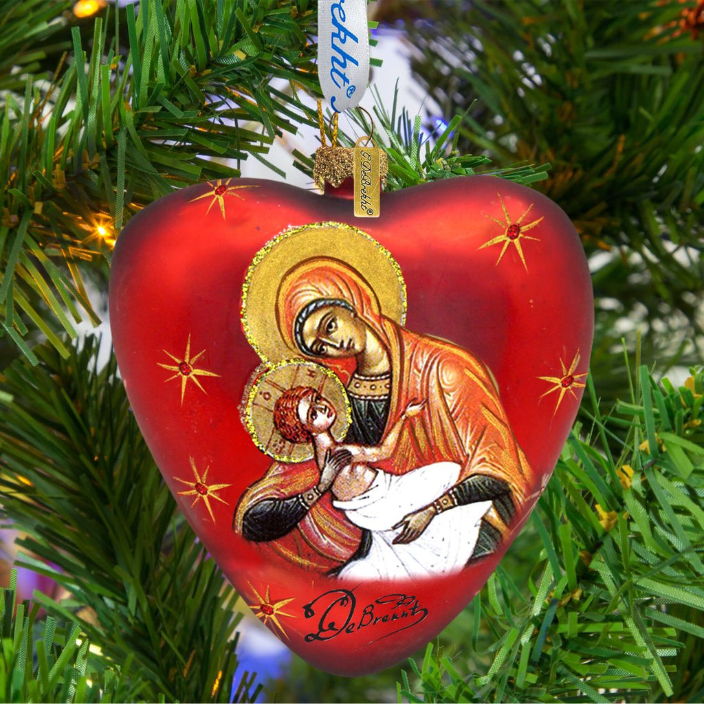 Mary and Jesus Heart Glass Ornament by G. DeBrekht - Nativity Holiday Decor - 73231