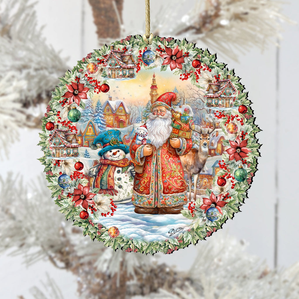 Merry Christmas Wreath Wooden Ornaments by G. Debrekht Christmas Santa Snowman Decor - 8611069