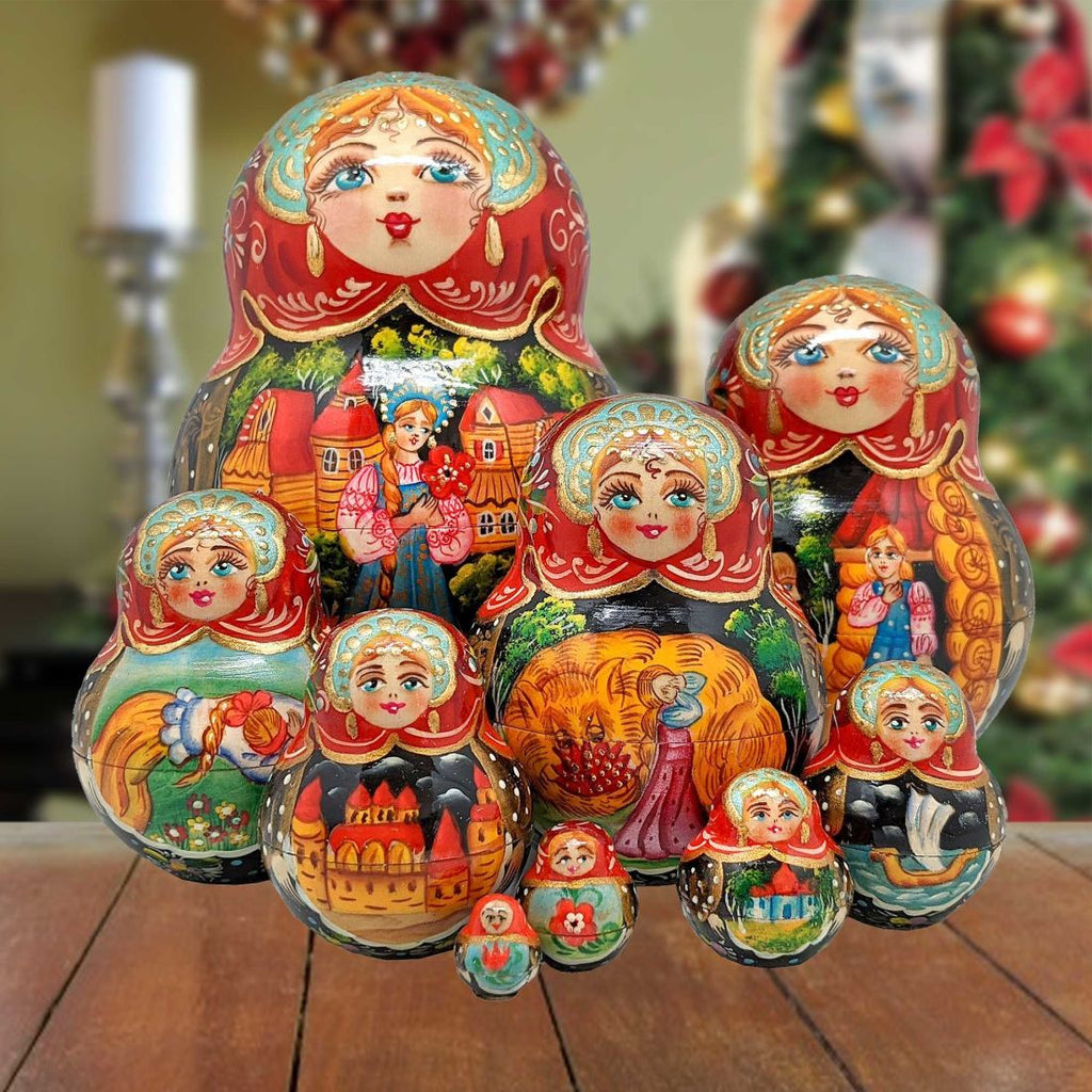 Fairytales Santa Matreshka Nesting Hand-Painted Doll Set of 10 by G. DeBrekht - Christmas Santa Snowman Decor - 120024