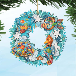 Sea Creatures Wreath Wooden Ornaments by G. DeBrekht - Coastal Holiday Decor - 8185306-3