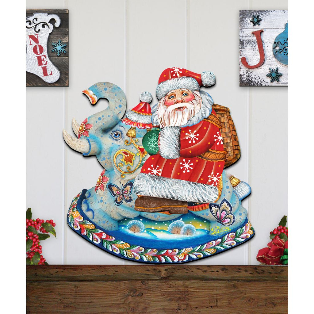 Santa On Elephant Christmas Door Decor by G. DeBrekht - Christmas Santa Snowman Decor - 8111380H