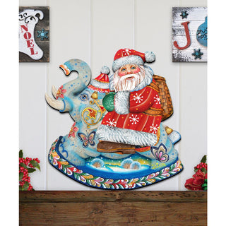 Santa On Elephant Christmas Door Decor by G. DeBrekht - Christmas Santa Snowman Decor - 8111380H