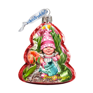 Spring Blossom Gnome Dwarf Mercury Glass Ornament by D. Gelsinger - Christmas Decor - 778107-DG