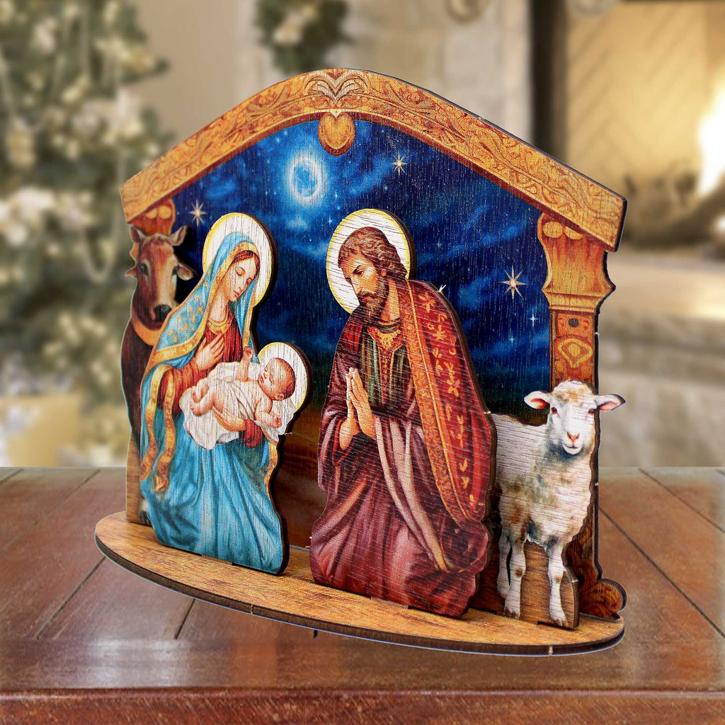 Holy Family Nativity Scene Decorative Village Eco Wood Set by G. Debrekht Nativity Holiday Decor - 852764