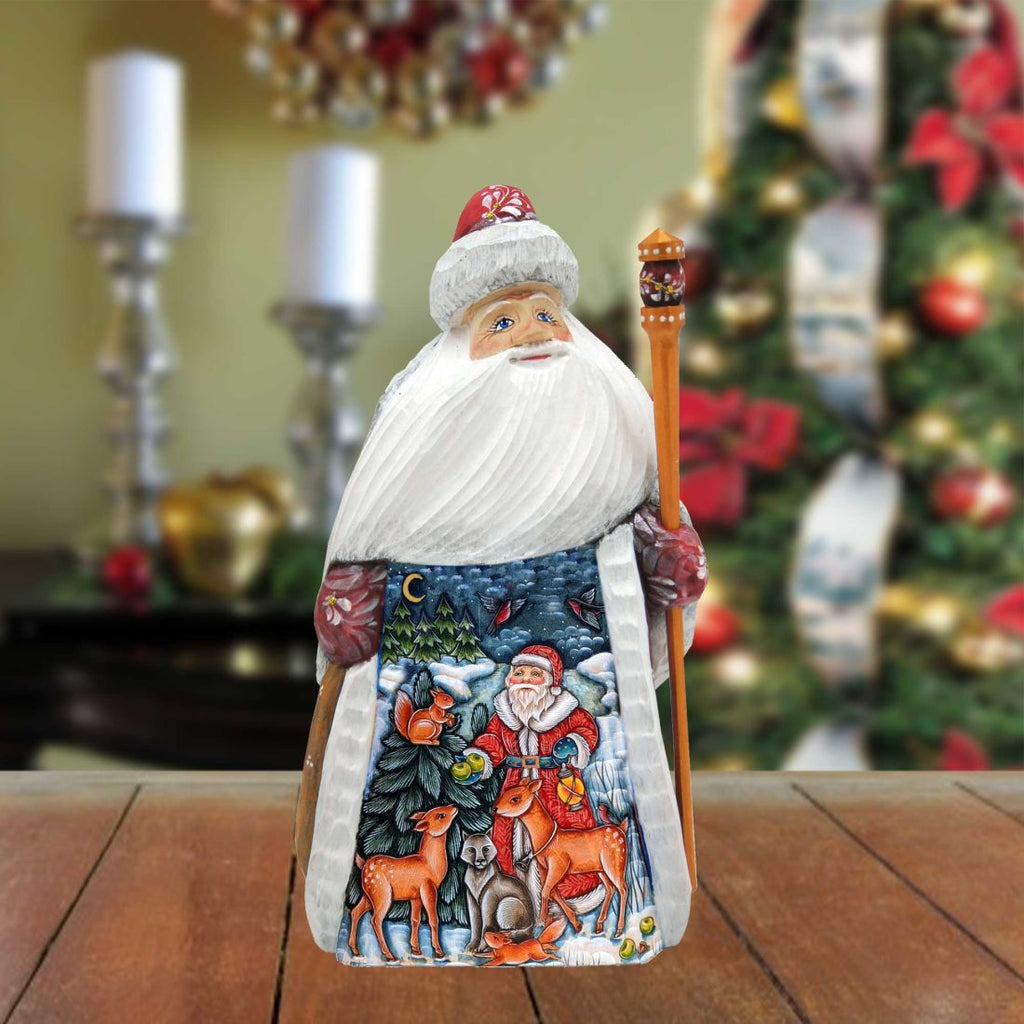 Santa the Animal Whisperer Hand-Painted WOODCARVED Figurine by G. DeBrekht - Christmas Decor - 8209011