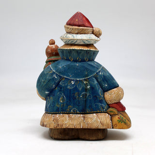 One-of-a-Kind Santa with Girl WOODCARVED Figurine 5.5x4x2.5