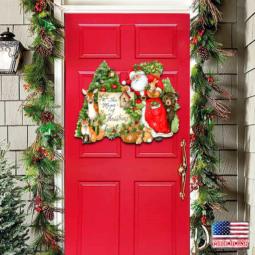 Woodland Playing Santa Door Decor by Susan Winget - Christmas Santa and Snowman Decor - 8471103H-SW