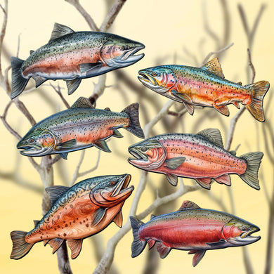 Wild Salmon Tales Clip-On Eco Wood Decorative Ornaments Set of 6 by G. Debrekht - Wildlife Decor - 8090109C-S6