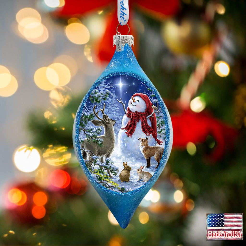 Trimming the Tree Snowman Glass Ornament by D. Gelsinger - Christmas Santa Snowman Decor - 757-103-DG
