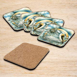 Pelicans Wooden Cork Coasters Gift Set of 4 by J. Bergsma - Coastal Holiday Decor - 8199460C-S4