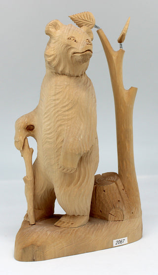 One-of-a-Kind Bear and a Tree Wood Carved Figurine 9.5