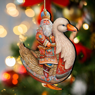 Charming Santa on Goose Wooden Ornaments by G. Debrekht Christmas Santa Snowman Decor - 8611063