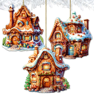 Fairy Tale Houses Wooden Ornaments Set of 3 by G. Debrekht - Christmas Decor - 8100191S3