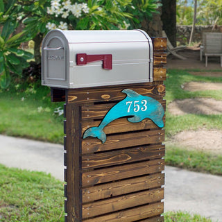 Dolphin Coastal Wooden Personalized House Number Sign by G. Debrekht - Coastal Sea-Life Decor - Handcrafted Wooden Handcrafted Wooden Address Sign - MA985193