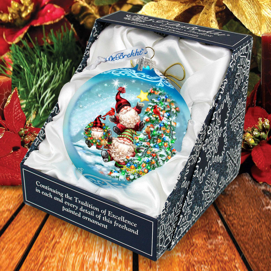 Reaching High Dwarfs Lg Glass Ornament in Blue by Gelsinger - Christmas Decor - 73927B-DG