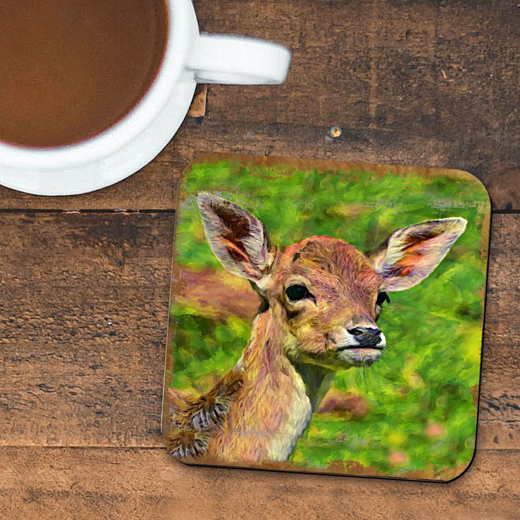 Deer Face Wooden Cork Coasters Gift Set of 4 by Nature Wonders - Nature Wildlife Decor - 95288C-S4