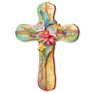 Easter Wooden Cross with Doves by G. Debrekht - Easter Spring Decor - 88167