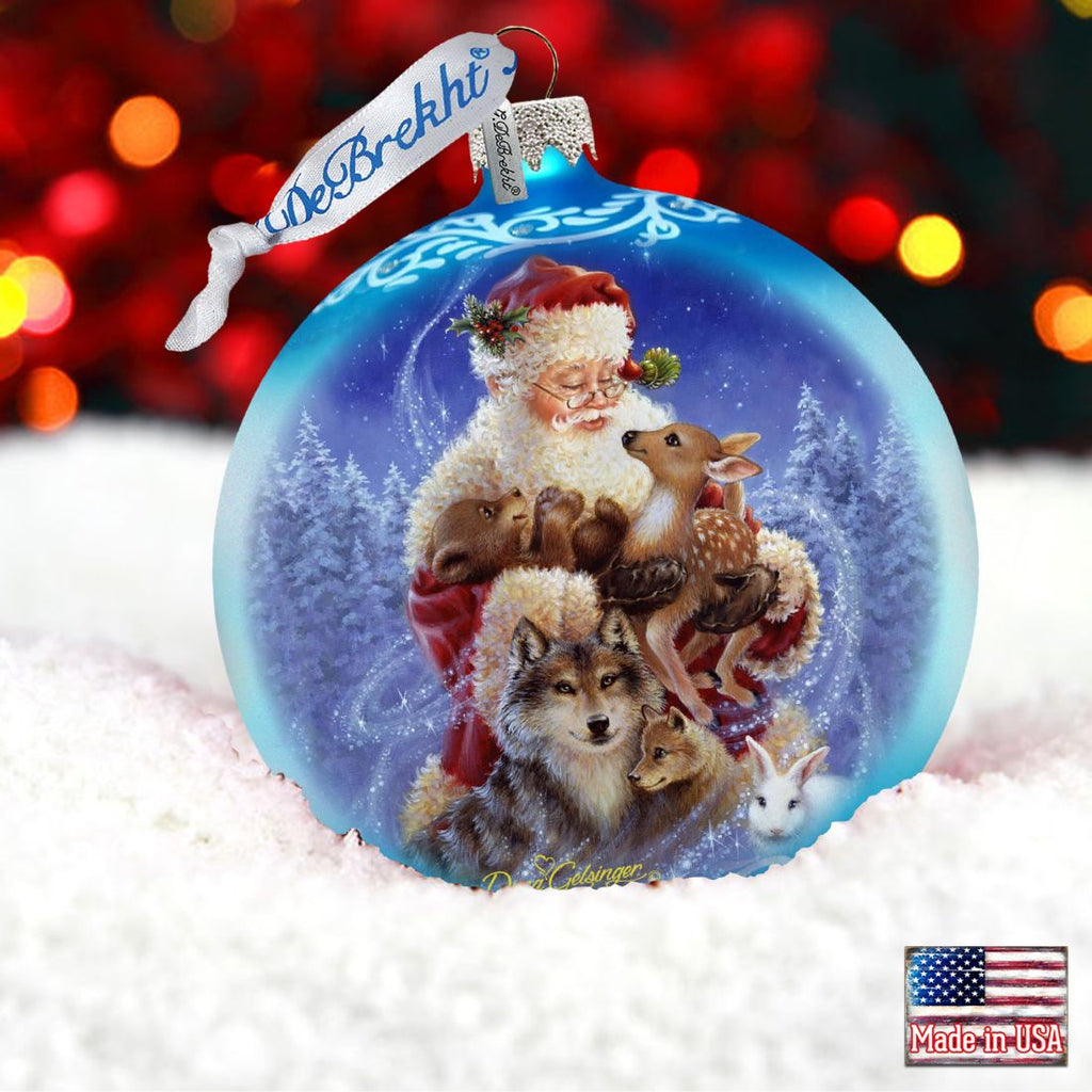 Santa Little Friends Glass Ornament by D. Gelsinger - Christmas Santa Snowman Decor - 71112-9914