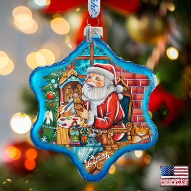 Nativity Workshop Snowflake Glass Ornament by G. DeBrekht - Christmas Santa Snowman Decor - 754-003