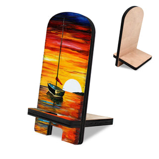 Sunset Sailboat Coastal Cell Phone Stand Wood Mobile Tablet Holder Charging Station Organizer - 892047