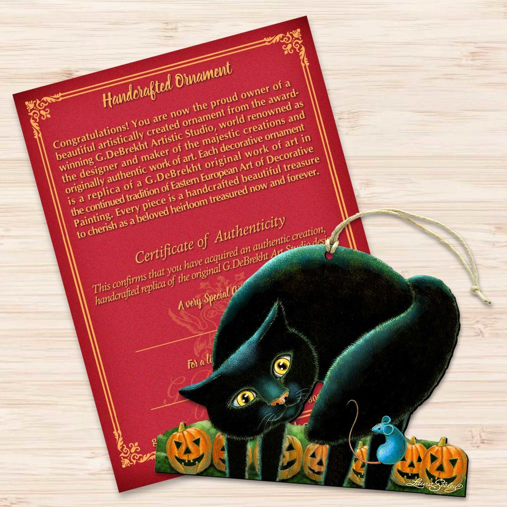 Spooky Cat Wooden Ornaments by Laura Seeley - Thanksgiving Halloween Decor - 8512056-LS