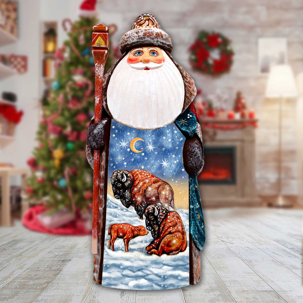 Bison's Family Santa Hand-Painted WOODCARVED Masterpiece Figurine by G. DeBrekht - Christmas Decor - 8201025