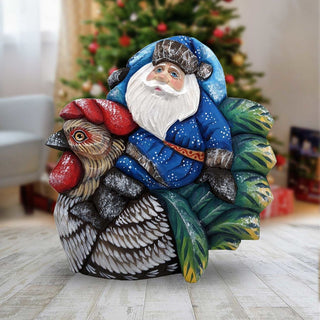 Rooster Traveler Santa Hand-Painted WOODCARVED Masterpiece by G. DeBrekht - Wildlife Holiday Decor - 820016