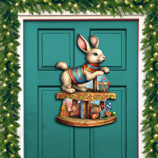 Carousel Bunny with Toys Holiday Door Decor by G. Debrekht - Christmas Decor - 8611086H