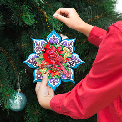 Cardinal Snowflake Large Wooden Ornament by G. Debrekht - Nature Wildlife Decor - 8688411M