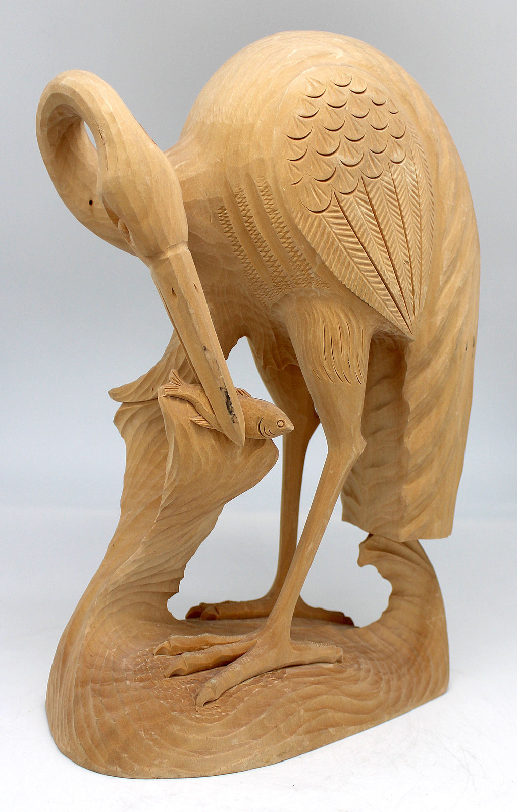 One-of-a-Kind Heron with Fish Wood Carved Figurine 11